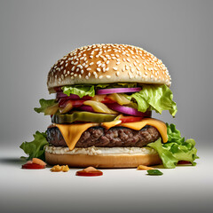 Photo of a tasty burger for shop, food lovers, business, etc. generative ai