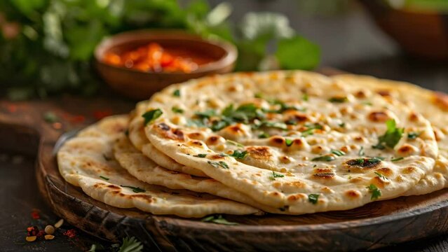 Indian flatbread stuffed with spiced potatoes aloo paratha. Concept Indian cuisine, Aloo paratha, Stuffed bread, Spiced potatoes, Vegetarian dish