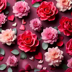 valentines day background with colorful flowers, A heart shaped wreath made of pink and red flowers on a dark background, generate ai
