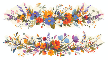 Fototapeta na wymiar Satin stitch embroidery design with flowers. Folk l