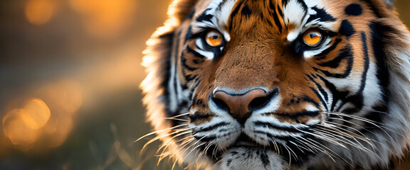 Naklejka premium Intense Tiger Gaze at Golden Hour by the Water, Generative AI