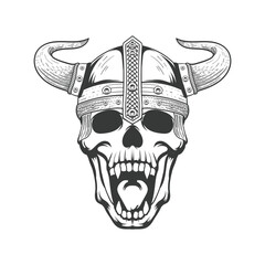 Viking open mouth skull vector design