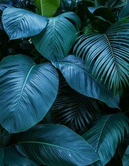 feuilles tropicales vertes bleutées en ia fond papier peint