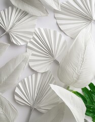 papier peint de feuilles de plantes tropicales blanches en ia