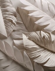 papier peint avec feuilles de plantes tropicales blanches avec des ombres en ia