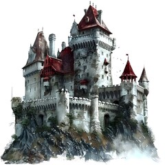 A golden castle in a hand-drawn style, set against a transparent background in a vector illustration