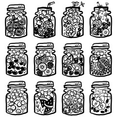 Hand Drawn Infused Water Jars with Fresh Fruits