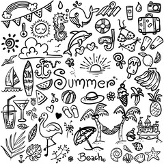 Hand Drawn Collection of Cute Summer Icons in Minimal Style