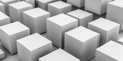 Cubes of various sizes are arranged in a grid-like pattern