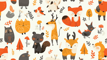 Scandinavian pattern with cute animals. Endless bac