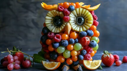 Adorable owl made of fruits and berries