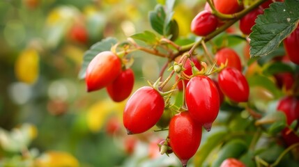 Many red berries on tree in garden