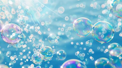 Soap bubbles on a blue background, Generative AI,