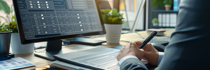 Image depicting a business professional analyzing financial charts and data on multiple computer screens for market analysis - Powered by Adobe