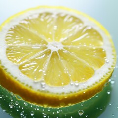 Close-up photo of a lemon slice with water drops