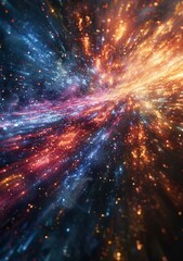 Colorful lightspeed particles flow in space