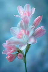 Light pink lilies against a blue background
