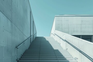 Fototapeta premium Long concrete staircase with blue sky in the background
