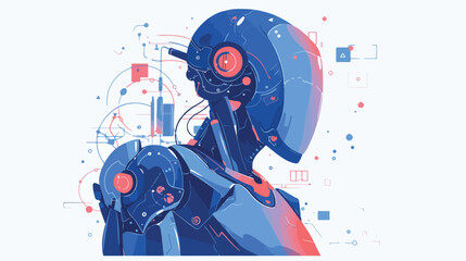 Schematic portrait of robot or android isolated on