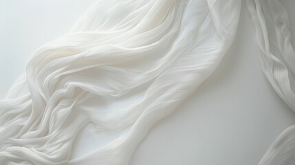 Gentle waves of white silk fabric, creating an ethereal and delicate background with soft, flowing textures.