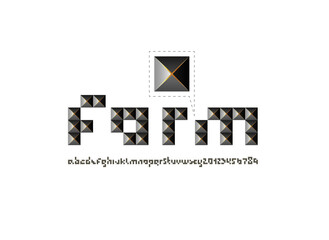 3D square font, geometric alphabet, trendy letters and numbers made in a cut pyramid style, vector illustration 10eps