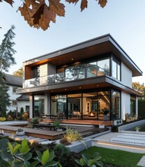 Modern Minimalist House Exterior With Large Glass Windows