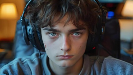 Signs of gaming addiction in a teenage boy playing video games with headphones. Concept Teenage Boys, Gaming Addiction, Video Games, Headphones, Warning Signs