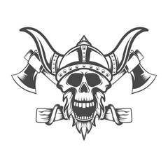 a Viking skull with an axe vector design.