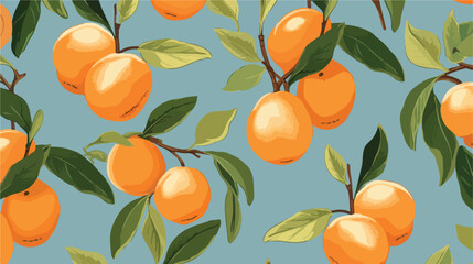 Seamless fruit pattern with apricots and leaves. Ha