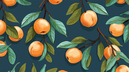Seamless fruit pattern with apricots and leaves. Ha
