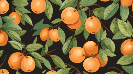 Seamless fruit pattern with apricots and leaves. Ha