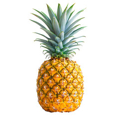 A large, unpeeled pineapple sits on a white background