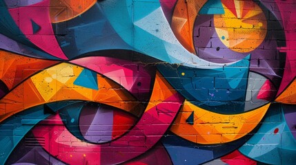 Fototapeta premium Featuring polychromatic design and chromatic harmony, graffiti art adorns an urban wall.