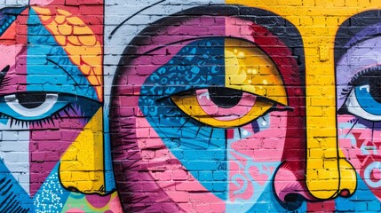 Graffiti art on an urban wall, featuring polychromatic design and chromatic harmony.