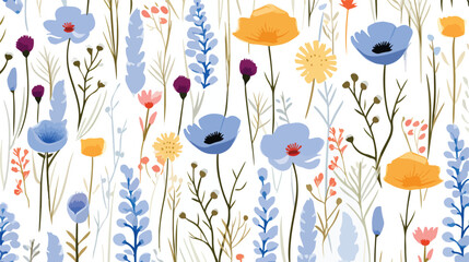 Seamless pattern field flowers print. Endless flora