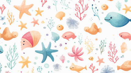 Seamless pattern of underwater life with cute jelly