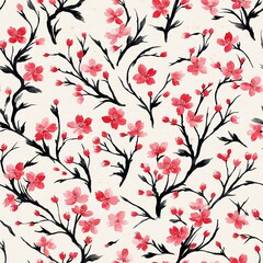 Sakura Cherry Blossom Seamless Pattern Background