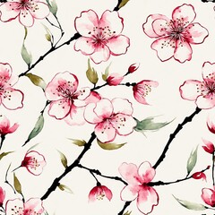 Sakura Cherry Blossom Seamless Pattern Background