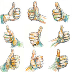 Thumbs Up Watercolors Sketch