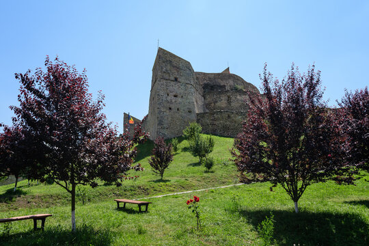 Rupea Citadel (Cetatea Rupea) after renovation in Brasov county, in the southern part of Transylvania (Transilvania) region, Romania in a sunny summer day.