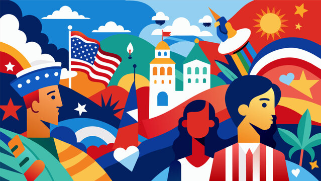 With each brushstroke and every color the residents poured their hearts into a mural that captured the essence of their patriotism and unwavering bond. Vector illustration
