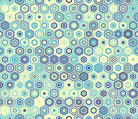 Hexagon Background. Geometric shapes of varied style and color. Hexagon cells. Tileable pattern. Seamless background. Cool vector illustration.