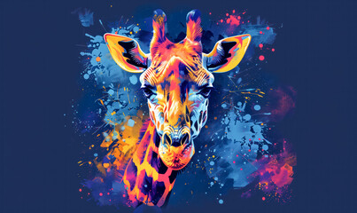 abstract illustration of a giraffe in childish style, logo for t-shirt print