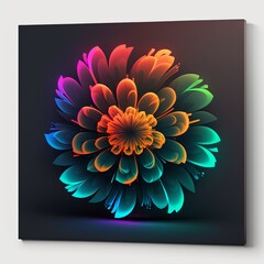 A neon-inspired design of a colorful, abstract flower with glowing petals