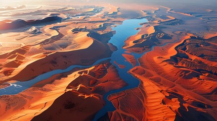 Crimson Dunes and Winding Rivers on an Alien Planet s Vast Landscape