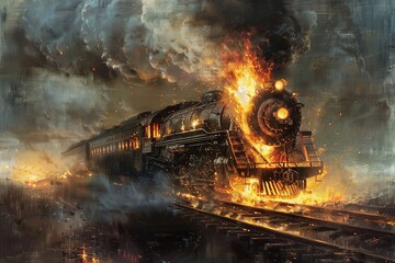 Train on fire, disaster