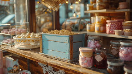 Fototapeta premium Artisanal bakery interior with sweets