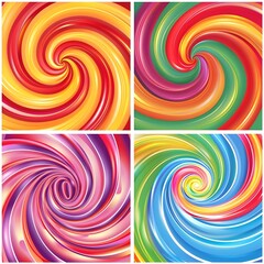 Four colorful swirls on white background, vector art illustration clipart design on transparent background.