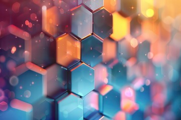 Abstract hexagon geometry background,Abstract background of hexagon background. Colorful hexagons background, chaotic hexagons. Colorful background with glowing elements. Generated AI