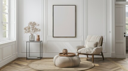 Ambiance Illuminates Radiating Home Decor,Frame mockup, Inviting Living Room Interior with Modern Furniture,Render of frame against cozy home. Generated AI